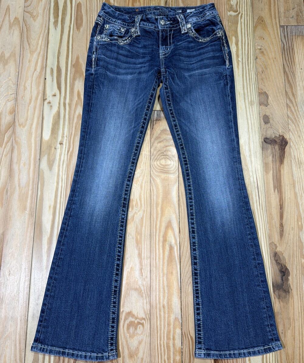 Miss Me Jeans Women's 27 Low Rise Bootcut Heavy Stitch Embroidered Western
